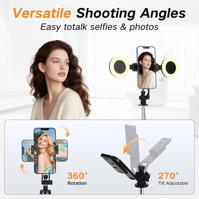 70” Phone Tripod & Selfie Stick with Light, Metal Tripod Holder with Wireless Remote,Portable Travel Selfie Stick Tripod for iPhone/Android and Gopro - Image 2