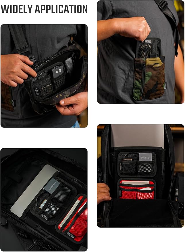 TACTICAL_GEEK TCM3 Mini EDC Organizer Board, Backpack Accessories with Open Pocket & Mesh Pocket, Utility Admin Bag Insert Panel Hook and Loop Modular Organizer for Daily Carry(Black) - Image 5