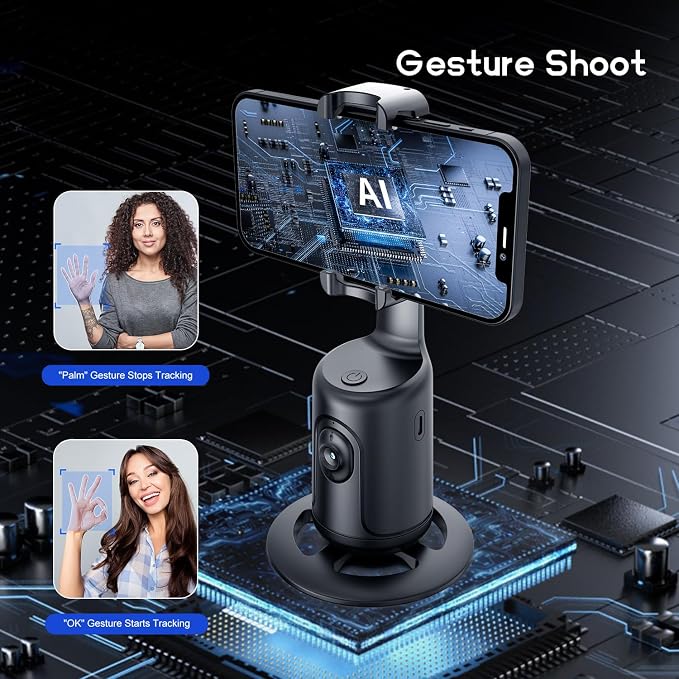 GREEN HOUSE Auto Face Tracking Phone Holder & Mount, GH-USTTA-BK | 360° Fast Rotation, Gimbal Stabilizer, Gesture Recognition, For Vlog, YouTube, TikTok, Influencer Content Creating - Image 4
