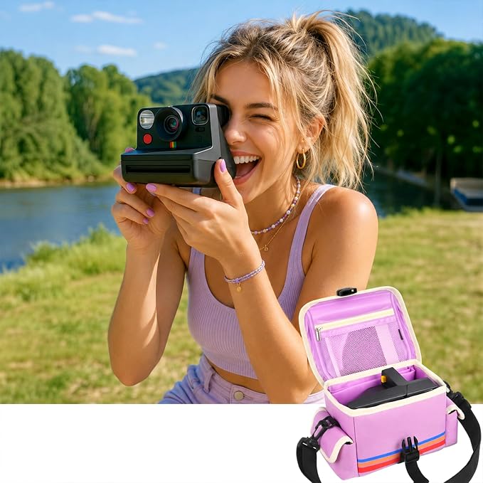 Camera Case Compatible with Polaroid Now, Now+ & OneStep+, Crossbody Bag | Custom-Fit Camera Case for Polaroid Now 2nd/3rd Gen, With A Shoulder Strap And Organized Accessory Storage - Purple - Image 9