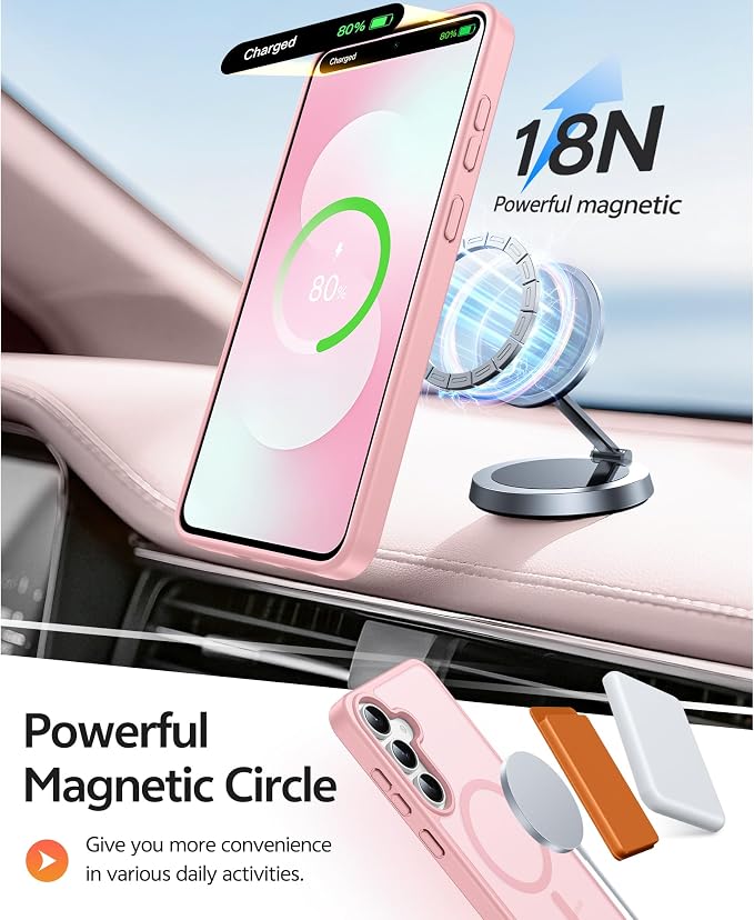 FNTCASE for Samsung Galaxy S25 FE Case, Fit for Magsafe, Screen Protector | Translucent Matte Magnetic Back, 14FT Military Grade Drop Protection, Slim Shockproof Protective Phone Cover, Light Pink - Image 3