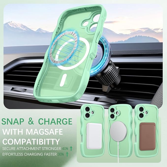 BENTOBEN Magnetic for iPhone 17 Case, Cute Wavy Full Camera Protection [Compatible with MagSafe] Translucent Matte Anti-Slip Bumper Women Girls Boys Protective Cover for 17 6.3", Matcha Green - Image 2