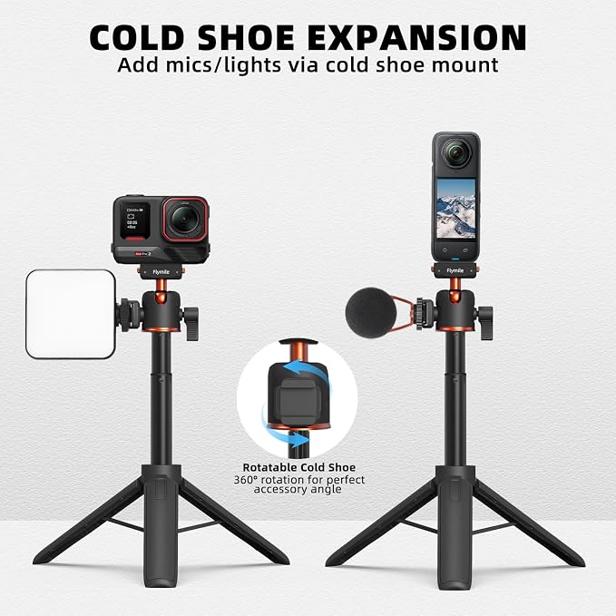 Tripod for Insta360 X5 ACE Pro 2 X6, 21” Selfie Stick Quick Release Extension Rod Mini Table Desk Portable Handle Grip Stand with Cold Shoe for Insta 360 X5 X6 X4 Air, ACE Pro 2 Accessories - Image 4