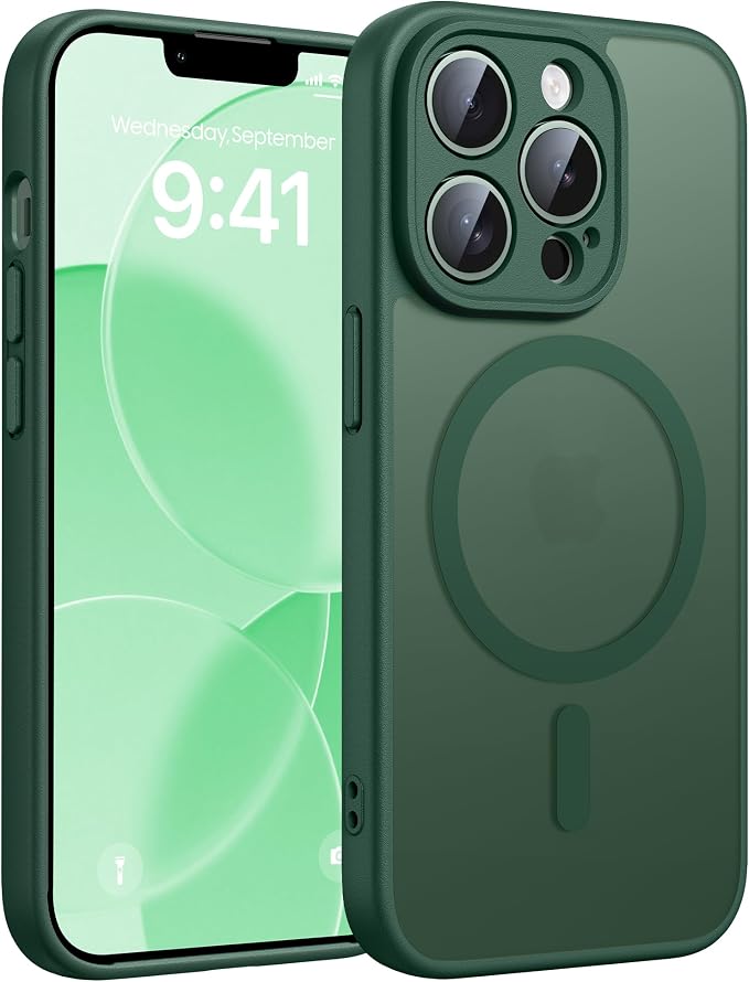 FNTCASE for iPhone 13 Pro Max Case, Fit for Magsafe, Full Camera Protection | Translucent Matte Magnetic Phone Back, 14FT Military Grade Drop Proof, Slim Shockproof Protective Cover, Green by FNTCASE