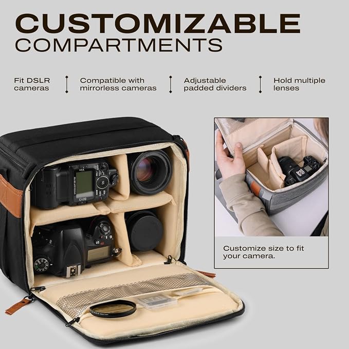 Camera Bag for Digital DSLR SLR, Protection, Waterproof Mirrorless Small Camera Bag, Camera Lens Case, Travel Organizer Camera Insert for Backpack, Black Color - Image 3