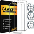 SIBEITU Screen Protector + Camera Lens Protector for iPhone 15 Pro 6.1 Inch | 3 Pack Screen Tempered Glass + 3 Pack Camera Lens, HD Clear 9H Hardness, Scratch Resistant, Sensor Protection, Case Friendly by SIBEITU