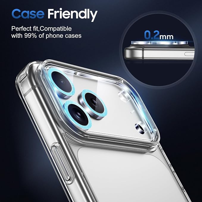 UniqueMe for 3 Pack iPhone 17 Pro Camera Lens Protector Glitter Light Blue | Drop Protection, Case Friendly, 9H Tempered Glass, Camera Cover Screen, Update New Version - Image 6