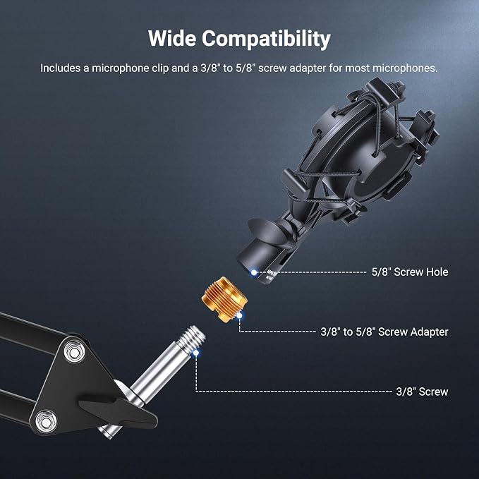 NEEWER Microphone Shock Mount, Mic Holder for Stand & Boom Arm with Elastic Ropes & 3/8" to 5/8" Screw Adapter, Fits Mics of 1.8" to 2" (46 to 50mm) Diameter, MS048 - Image 5
