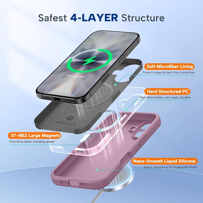 Miracase Silicone & Magnetic for iPhone 17 Case, Blackcurrant | Compatible with MagSafe, Silicone Camera Control Cover, Soft Microfiber Lining, Shockproof Drop Protection Phone Case for 17 - Image 4