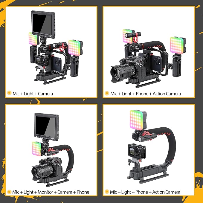 Zeadio All-in-One Video Rig Kit, Handheld Stabilizer with Aluminum Phone Cage, RGB LED Light & Shotgun Microphone, Perfect for Vlogging YouTube TikTok Filmmaking etc - Image 3