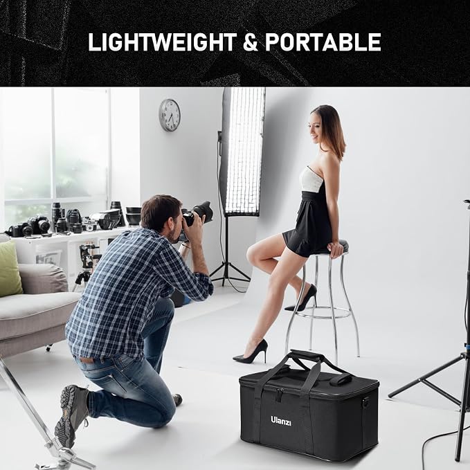 ULANZI Carrying Bag with Movable Foam Padded for Studio Light, Light Stands | Mini Softboxes, Durable Oxford Cloth Transit Bag Travel Case with Shoulder Strap & Handle, 17.13'' x 10.83'' x 8.27'',OM-01 - Image 7