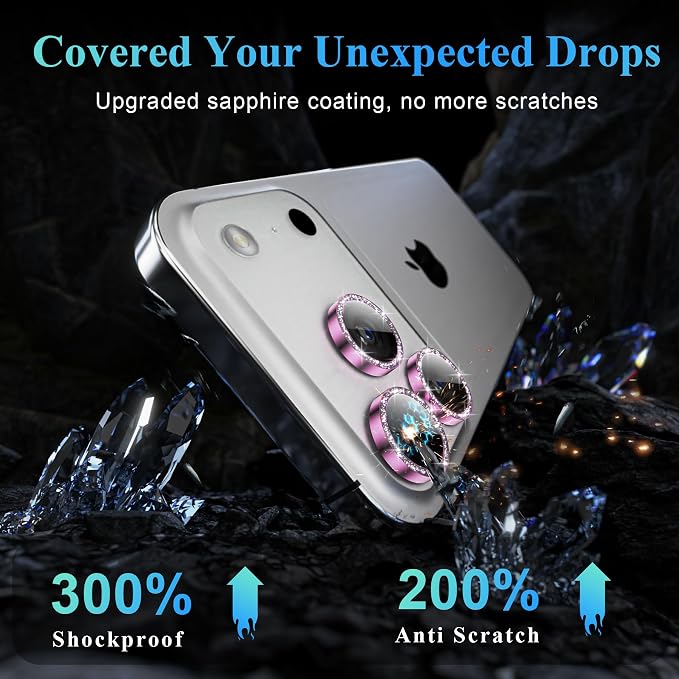 YWXTW Camera Lens Protector for iPhone 17 Pro/iPhone 17 Pro Max, [1 Step Installation Tray] Tempered Glass Screen Protector Metal Individual Camera Cover Accessories Case Friendly (Glitter Pink) - Image 3