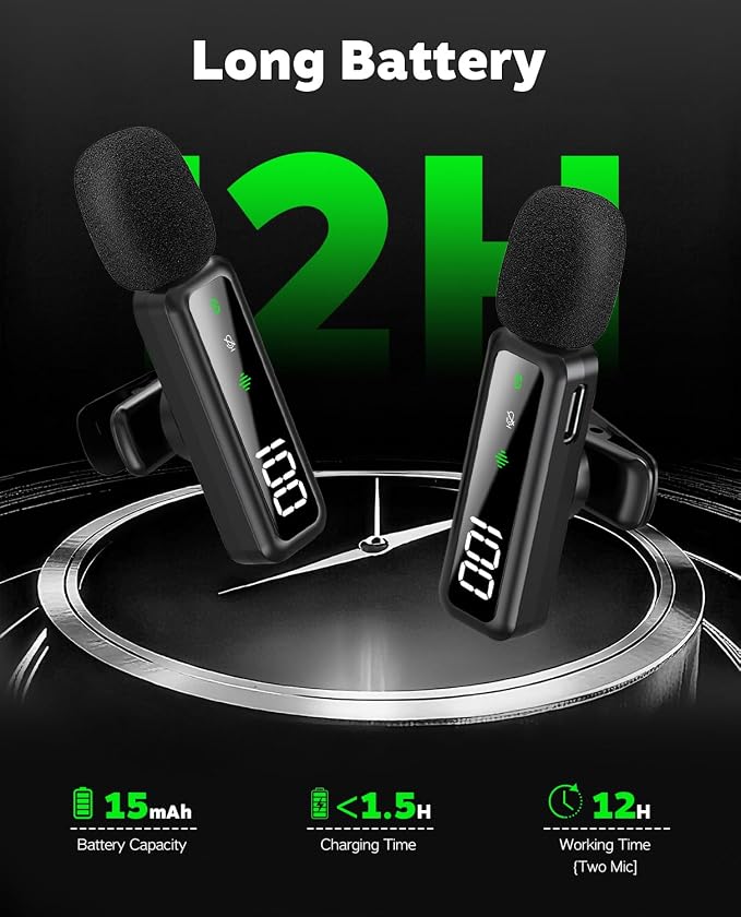 Wireless Lavalier Microphone for iPhone/Android/Camera, Upgraded Mini Microphone with LED Indicator & Noise Reduction, Mic for Video Recording, YouTube, TikTok, and Vlogging (Dark Black) - Image 3