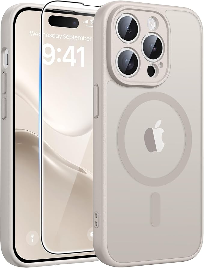 FNTCASE for iPhone 14 Pro Case, Compatible with Magsafe, Screen Protector | Full Camera Protection, Translucent Matte, 14FT Military Grade Drop Proof, Shockproof Protective Phone Cover, Off White by FNTCASE