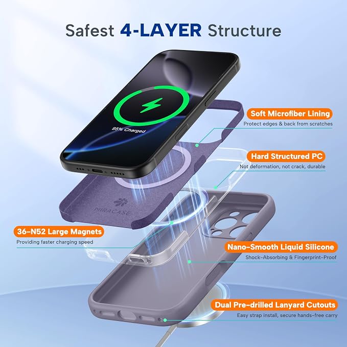 miracase Magnetic for iPhone 16 Pro Case, [Soft Anti-Scratch Microfiber Lining], Compatible with MagSafe, Liquid Silicone Case Shockproof Drop Protection Phone Case for 16 Pro,Lavender Gray | Compatible with MagSafe, Soft Microfiber Lining, Liquid Sili... - Image 5