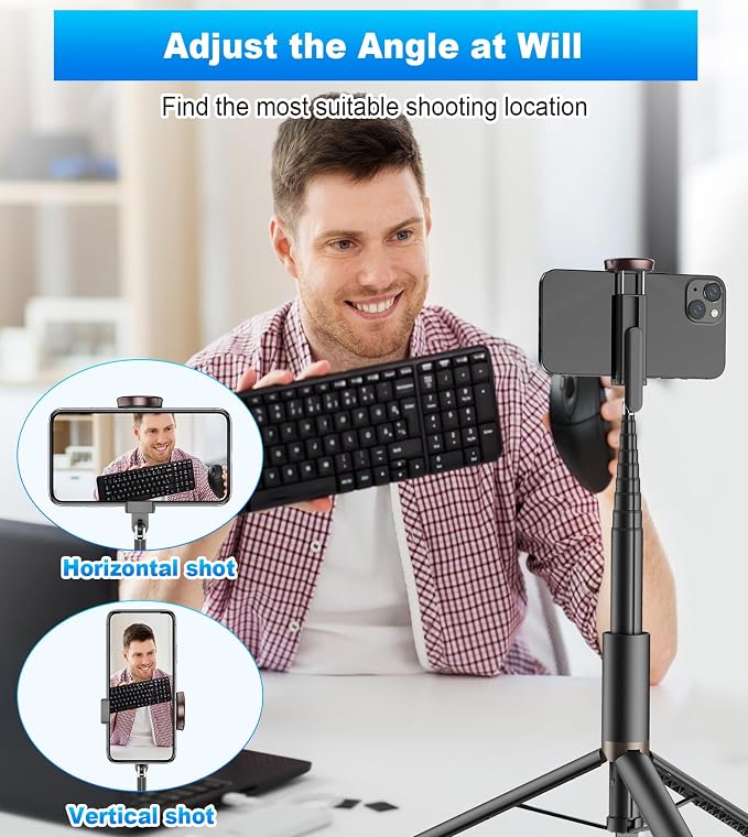 TONEOF 67" Cell Phone Selfie Stick Tripod,Smartphone Stand All-in-1 with Integrated Wireless Remote,Portable,Lightweight,Extendable for iPhone/Android(Black) - Image 6
