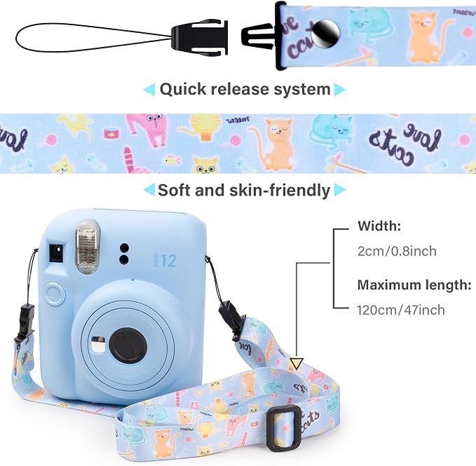 VOVMOEYA Camera Strap,Cute Camera Lanyard Neck Strap,iPad Strap,Cute Camera Strap for Fujifilm mini Camera Kodak Smile + Smile plus,bule - Image 2