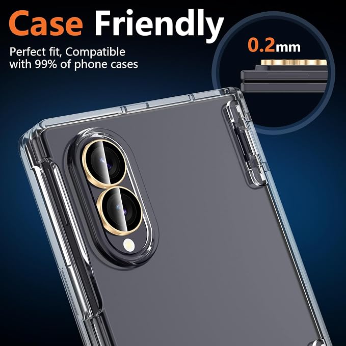 for Samsung Galaxy Z Fold 8 Camera Lens Protector, Individual Metal Ring Tempered Glass Lens Cover, [Strong Adsorption] Scratch Resistant Ultra-Thin HD Clear Lens Cover, 1 Set-Gold Ring - Image 6