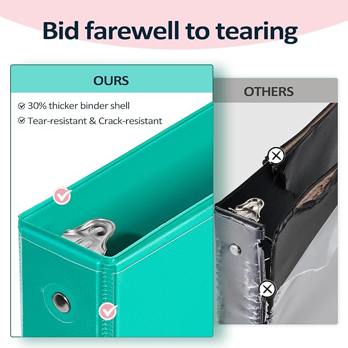 BinderX 3 Ring Binder 1 Inch, 1" Clear View Binder, Navy Blue, Letter/ A4 | Extra Durable, PVC-Free, Customizable, Interior Pockets, 175-Sheet Capacity, Eco-Friendly, Reinforced Hinge, School, Office - Image 3