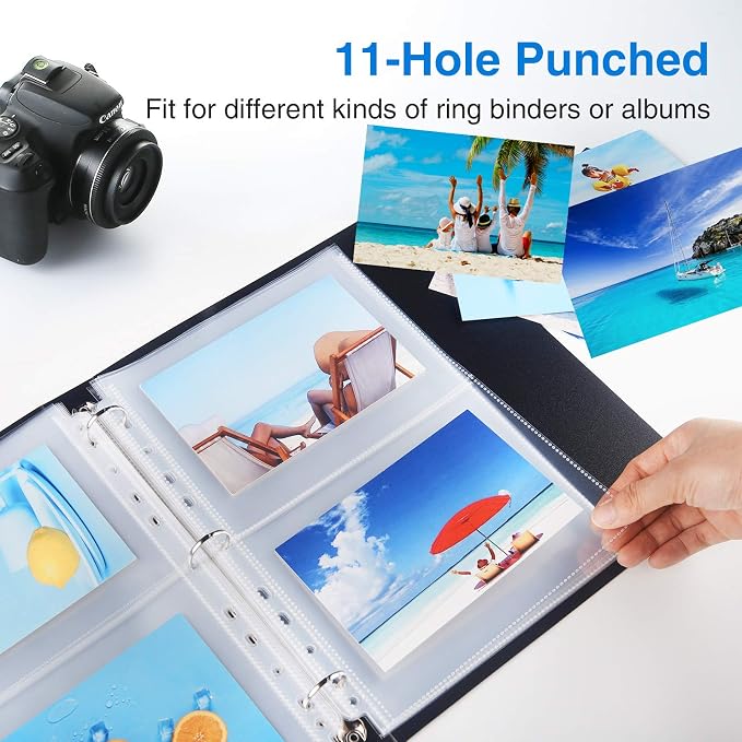 Sooez 60 Pack 5x7 Photo Sleeves for 3 Ring Binder, Hold 240 Pictures | Heavy Duty Plastic Binder Sleeves, Photo Album Refill Pages, Acid Free Archival Page Protector, Binder Inserts for Postcard - Image 3