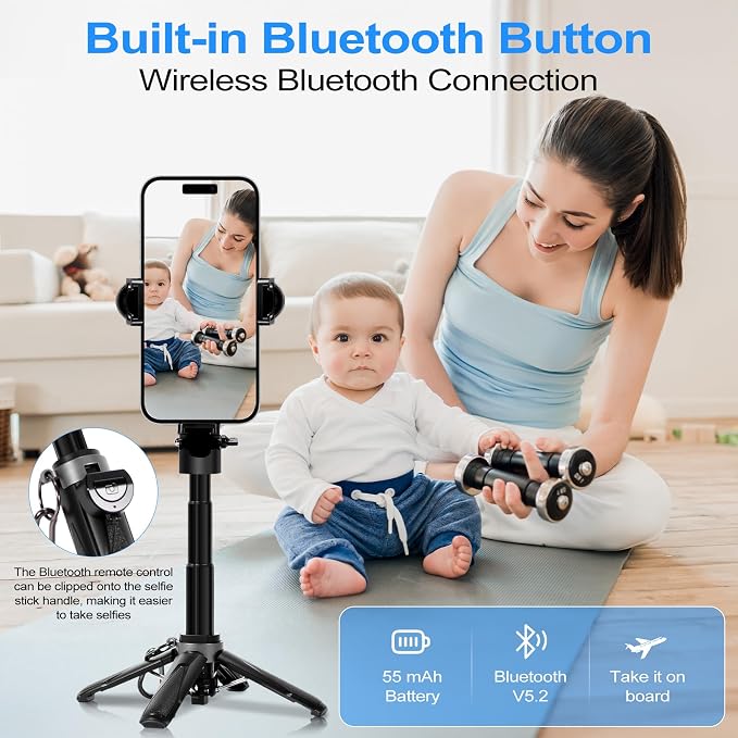 3-in-1 Mini Tripod, Selfie Stick for iPhone for 4-7 Inch iOS/Android Phones | Tripod for Iphone with Remote Control, Lightweight Travel Tripods for Selfie Video Recording - Image 6