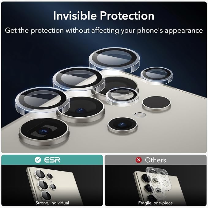 ESR for Samsung Galaxy S24 Ultra Camera Lens Protector, 2 Pack, Clear | Individual Camera Cover, 9H Tempered Glass, Original Camera Clarity, Scratch-Resistant, Case Friendly - Image 8