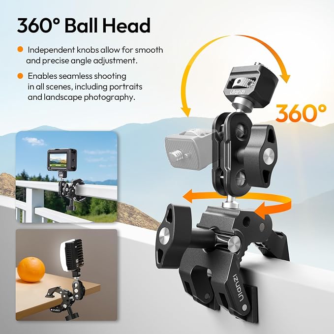 ULANZI CO78 Super Clamp Kit w Magic Arm f Action Cam – 1/4" & ARRI Locating | Pins + Cold Shoe Mount, 3-Jaw & Dual Ball Head Designed for Flexible, Low & High Angle Shot, Load Capacity Within 1kg - Image 2