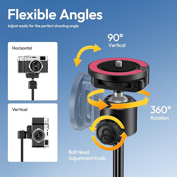 ULANZI MT44M Auto Open Magnetic Phone Tripod, 59" Selfie Stick with Remote | Tripod Stand 2-in-1 Dual Mount&1/4" Screw for Phone&Camera, 360°Ball Head for iPhone Android, Vlogging, Live Streaming, Black - Image 5