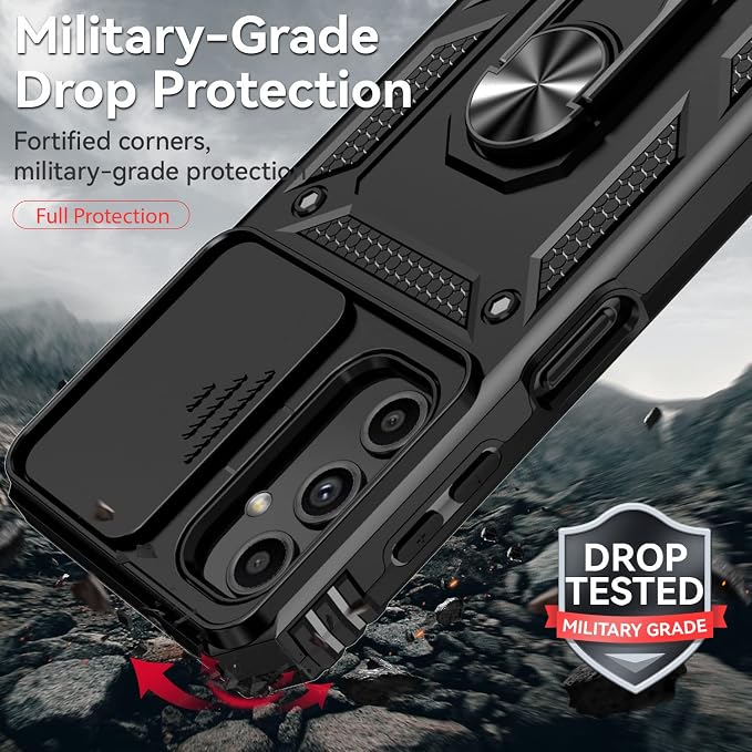 for Samsung Galaxy A14 5G Case with Screen Protector & Camera Lens Cover, [Military Grade] 16FT Drop Tested, Magnetic Kickstand Rugged Shockproof Protective Case for Samsung A14 5G, Black - Image 2