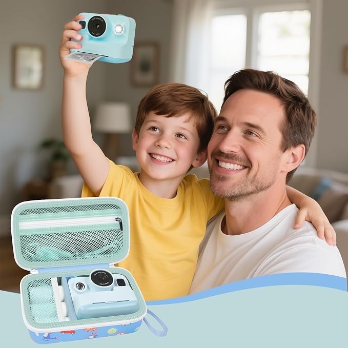 Kids Instant Print Camera Case & 3 Rolls for DYLANTO for ESOXOFFORE | Portable Digital Camera Case for ETIKEZ for YTETCN for DUDUDRAGON with Pocket for Accessories (Box Only)-Blue Car - Image 7