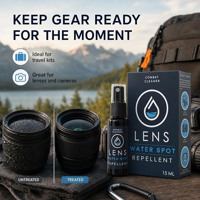 Combat Cleaner Camera Lens Cleaner with Microfiber Cloth, Camera Care Kit | Water Spot Repellent Camera Lens and Optical Cleaning Solution for Coated Lenses, Binoculars, Scopes, Camera, Glasses, Screen - Image 6