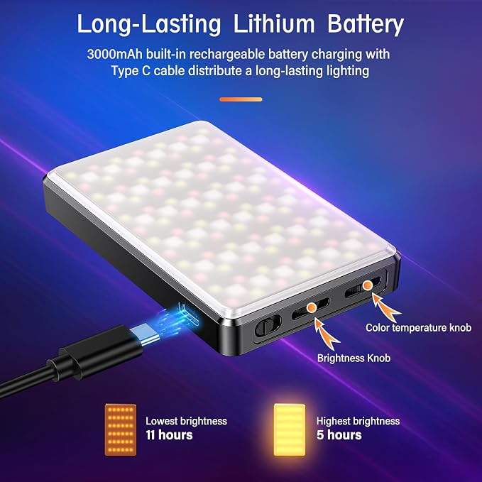 120 RGB Video Light, Photography Light, Color Temperature 2500-9000K 360° Full Color with 20 Lighting Effects, 3000mAh Battery, OLED Display, DSLR Lighting for TikTok, Photography, Video Conference - Image 5