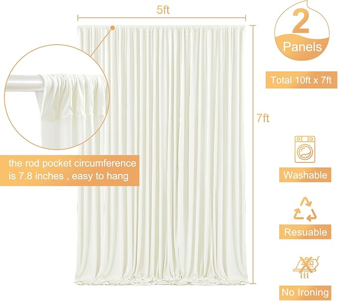 Ivory Backdrop Curtain for Wedding Parties Wrinkle Free Ivory Photo Curtains Backdrop Drapes Fabric Decoration for Baby Shower Photoshoot 5ft x 7ft,2 Panels - Image 7