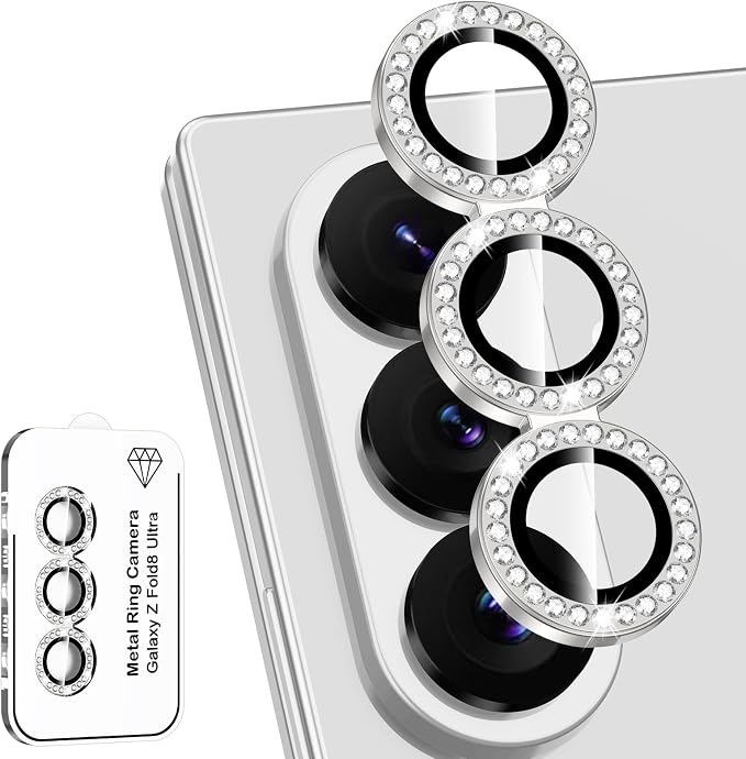 for Samsung Galaxy Z Fold 8 Ultra Camera Lens Protector, Individual Metal Ring Tempered Glass Lens Cover, [Strong Adsorption] Scratch Resistant Ultra-Thin HD Clear Lens Cover, 1 Set-Slivery Diamond by Btscase