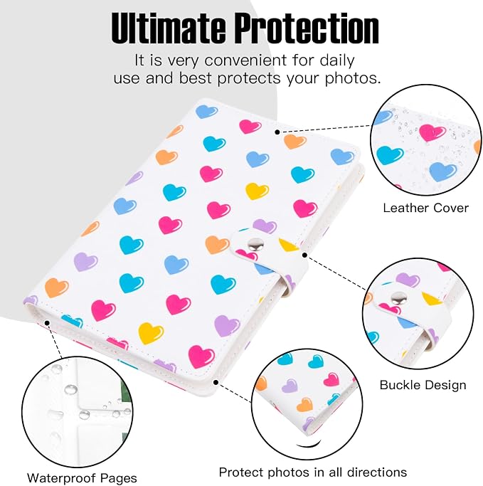 Veicevol 156-Pocket Album for Instax Mini & Polaroid 2x3 inch Photos, White | PU Leather Cover, Portable Album, Mini Photo Album for Fujifilm Instax Mini Camera, Polaroid Camera, Wedding Keepsake - Image 3