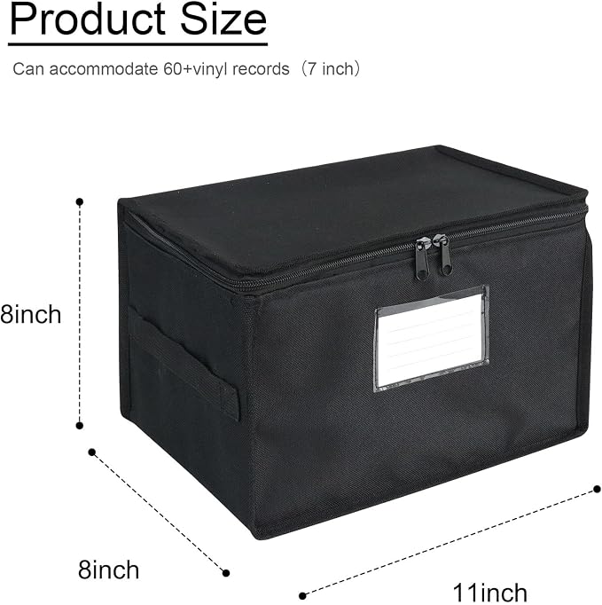Vinyl Record Storage Box, Waterproof Organizer Storage with Lid & Handles for 60 (7-inch) Single Records, Foldable Organizer for Valuable Album Collection - Image 2