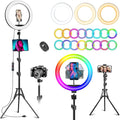 10.3" Selfie Ring Light with 73" Tripod Stand Phone iPad Holder-51 RGB Mode | Wireless Remote Circle Halo Light for iPhone, 12 Dimming Levels LED Ringlight with Stand for Makeup/Live Stream/Photo/TikTok by wiskey