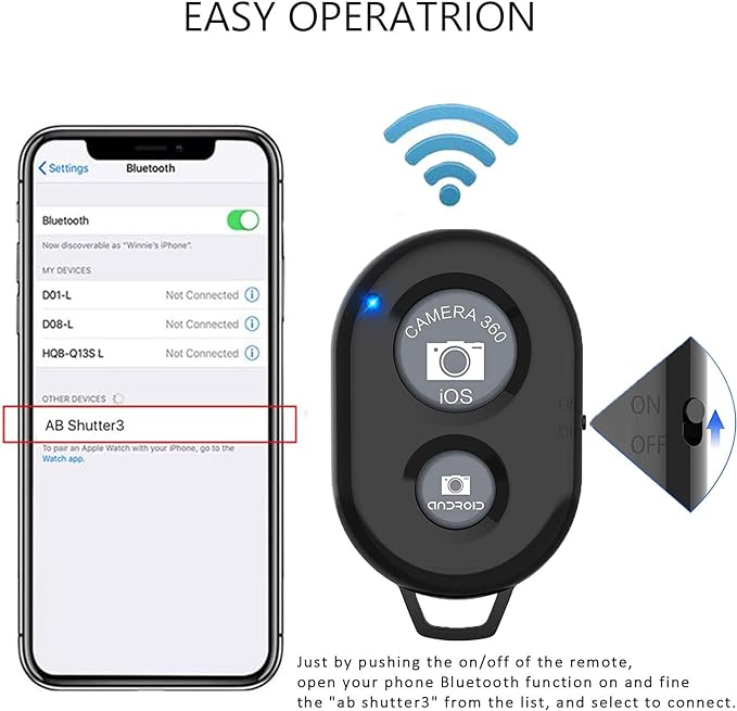 Wireless Remote Shutter for Cellphones and Tablets (3 Pack), AOQIYUE Bluetooth Remote for iPhone/Android Camera Control, Selfie Clicker for Photos and Videos - Wrist Strap Included - Image 2
