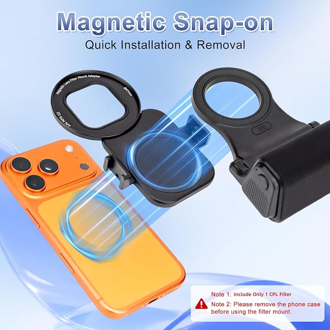 Upgraded 67mm CPL Filter Mount Kit with Magnetic Phone Camera Grip & Storage Pouch for iPhone 17 Air 16 15 14 Pro Max Accessories,Circular Polarizer Lens Filter Adapter Set w Cold Shoe & 1/4'' Hole - Image 9