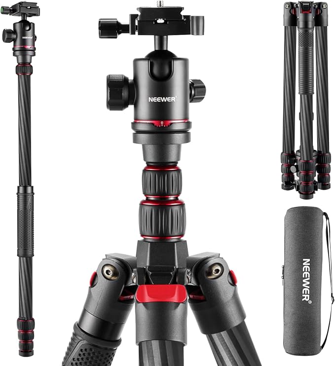 NEEWER N55CR Upgraded 80.7" Carbon Fiber Camera Tripod Monopod Travel Stand | With Telescopic 2 Section Center Axis, 360° Panorama Ballhead, 1/4" Arca Type QR Plate, ø28mm Column, Max Load 26.5lb by Neewer