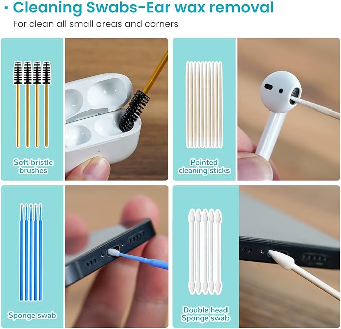 MUIIGOOD Airpods Cleaner Kit 221 Pcs Earbud Cleaning Putty Remove Ear Wax Phone Cleaning kit Cleaner Pen Brush Microfiber Cloth for Airpods Pro/1/2/3 Charging Case Headphones Camera Hearing Aids - Image 5