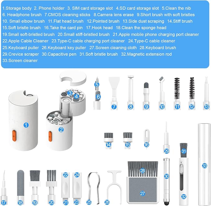 33-in-1 Multi-Functional Cleaning Kit Tool for Electronics inlcuding Headphones,Mobile Phones,Computer,Monitor,Lens and etc, Compact and Portable Design - Image 7