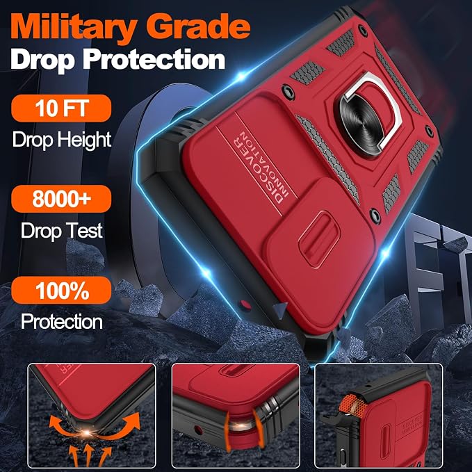 Fit for Samsung Galaxy S23+ Plus Case with Screen Protector*2, Build in 360° Rotating Ring Kickstand, Military Grade Protective Case for Samsung S23 Plus Phone, Red - Image 3