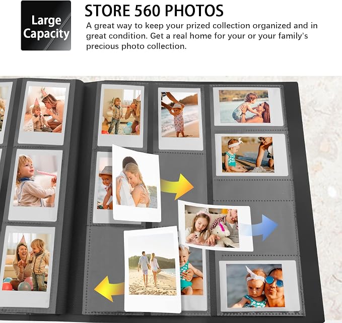 560 Pockets Photo Album for Instax Mini & Polaroid 2x3 Photos, Black | Large Capacity Photo Book, Elastic Band Closure, Safely Holds Your Unique Memories for Secure Storage and Easy Viewing - Image 4