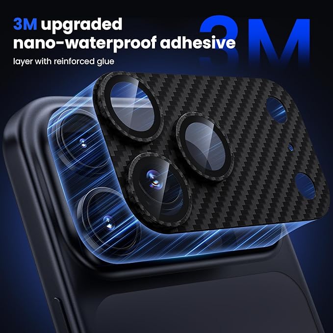 WSKEN for iPhone 17 Pro Camera Lens Protector - Military Grade Design | Strong Adhesion, Daily Shatterproof, Metal Aluminum Alloy Tempered Glass Camera Screen Protector, Carbon Fiber Texture - Image 3