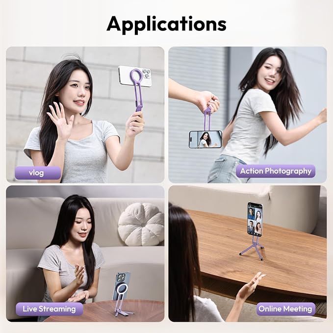 ULANZI MA30 Magnetic Phone Tripod Stand for iPhone, Aluminium Maglock Smartphone Mini Tripod Pocket Cell Phone Stand Strong Magnet Compatible with iPhone 17 16 15 14 13 12 Series, Lavender - Image 5