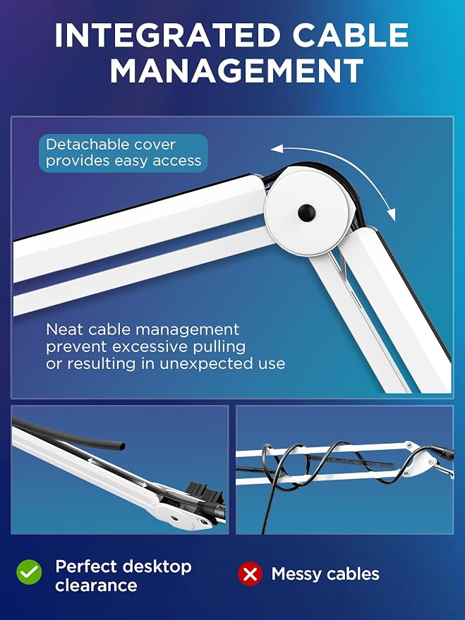InnoGear Mic Arm Microphone Boom Arm Cable Management for Blue Yeti, White | Desk Mount, for Shure Fifine, Professional Appearance, Extendable, Horizontal Reach 32.3", 3.5 lb Weight Capacity, Heavy-Duty - Image 5