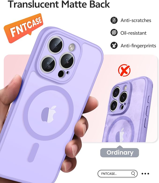 FNTCASE for iPhone 13 Pro Max Case, Fit for Magsafe, Full Camera Protection | Translucent Matte Magnetic Phone Back, 14FT Military Grade Drop Proof, Slim Shockproof Protective Cover, Light Purple - Image 6