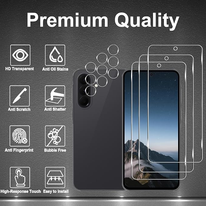3+3 Pack for Samsung Galaxy A37 5G Screen Protector + Camera Lens Protector | 9H Tempered Glass, Anti Scratch, Easy Installation, Bubble Free, HD Clarity, Case Friendly - Image 2