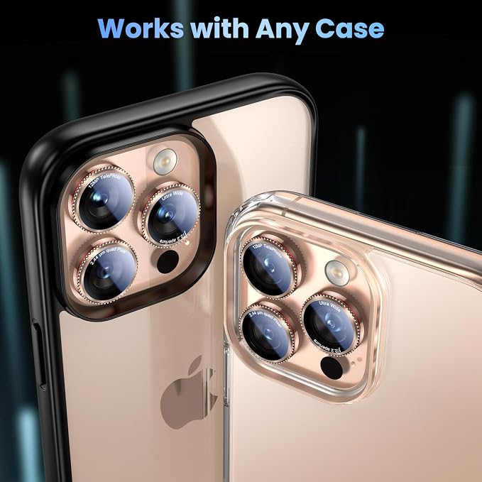 Uyiton for iPhone 17/16/15/14 (Pro Max & Pro) Camera Lens Protector | Unique Lines Text Design, Case-Friendly, Military-Grade Sapphire Glass Metal Camera Cover, Easy to Install, Gearwheel Gold - Image 5
